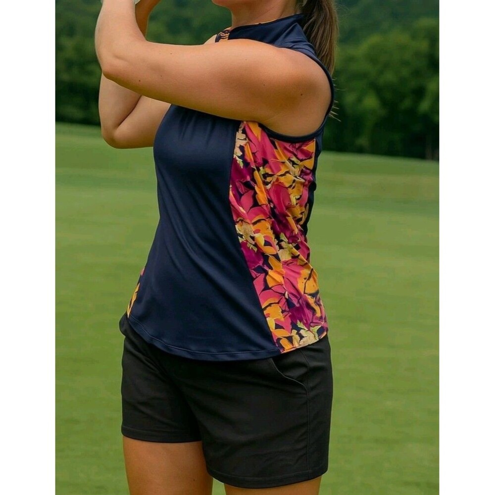 NWT The American Outdoorsman Womens XL Navy Blue Floral Athletic Tank Golf Cycle
